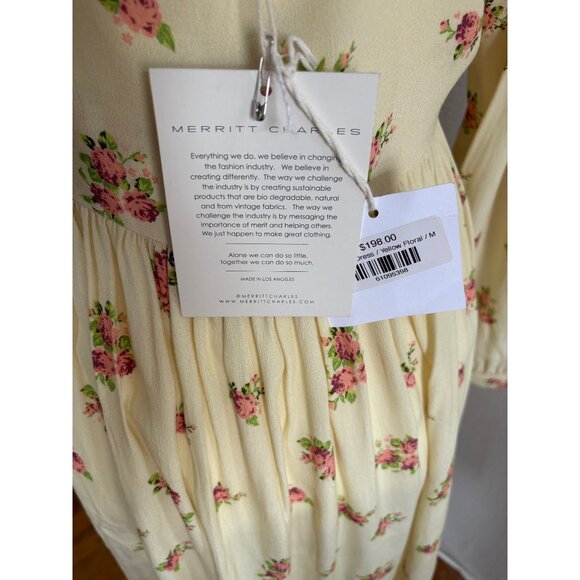 NWT Merritt Charles Butter Yellow Floral Long-Sleeve Babydoll Dress Sz Medium - Picture 6 of 8